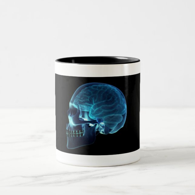 Caneca De Café Em Dois Tons Raio X do cérebro dentro de um crânio (Centro)