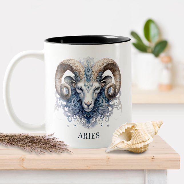 Caneca De Café Em Dois Tons Ram Zodiac Símbolo Celestial Fantasy Aries (Criador carregado)