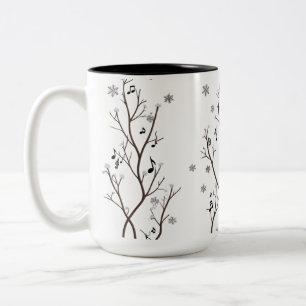 Caneca De Café Em Dois Tons Ramais Musicais e Flocos de Neve, Mug de Dois Tom