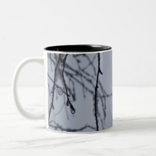 Caneca De Café Em Dois Tons Ramos Gelados Fotografia da Natureza no Inverno