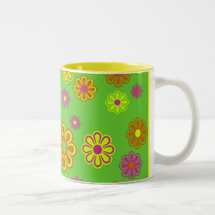 Caneca De Café Em Dois Tons ranhura de flores pop mod
