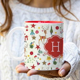 Caneca De Café Em Dois Tons Rapariga de Natal Monograma De Duas Mug De Tonali