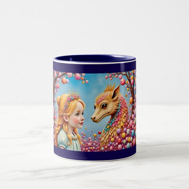 Caneca De Café Em Dois Tons ~ Rapariga e Dragão Bebê ~ Mug (Centro)