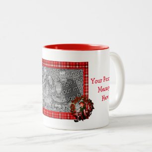 Caneca De Café Em Dois Tons Rapariga Elf Wreath Foto de Natal Personalizada