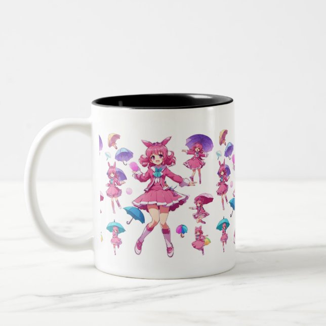 Caneca De Café Em Dois Tons Rapariga Mágica de Kawaii com Guarda-chuvas (Esquerda)