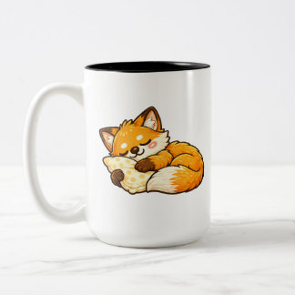Caneca De Café Em Dois Tons Rapariga Raposa Adormecida Fofo