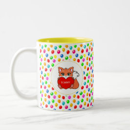 Caneca De Café Em Dois Tons Rapariga Vulpe & Balões Festivos Multicoloridos