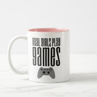Caneca De Café Em Dois Tons Raparigas Reais Jogam Jogos De Café De Dois Tons
