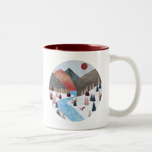 Caneca De Café Em Dois Tons Raposa de caça de inverno (Direita)