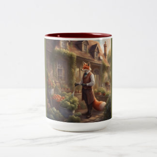 Caneca De Café Em Dois Tons Raposa do campo rega jardim de vegetais
