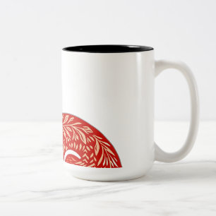 Caneca De Café Em Dois Tons Raposa Nórdica com Padrões Folha