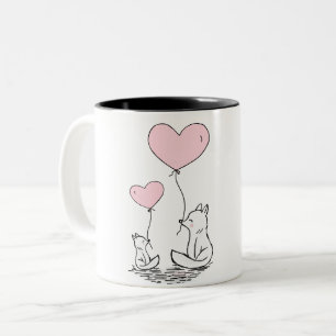 Caneca De Café Em Dois Tons Raposas Cuecas Com Balões De Coração Cor-De-Rosa