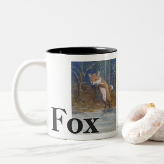 Caneca De Café Em Dois Tons Raposas. Fox de salto na neve