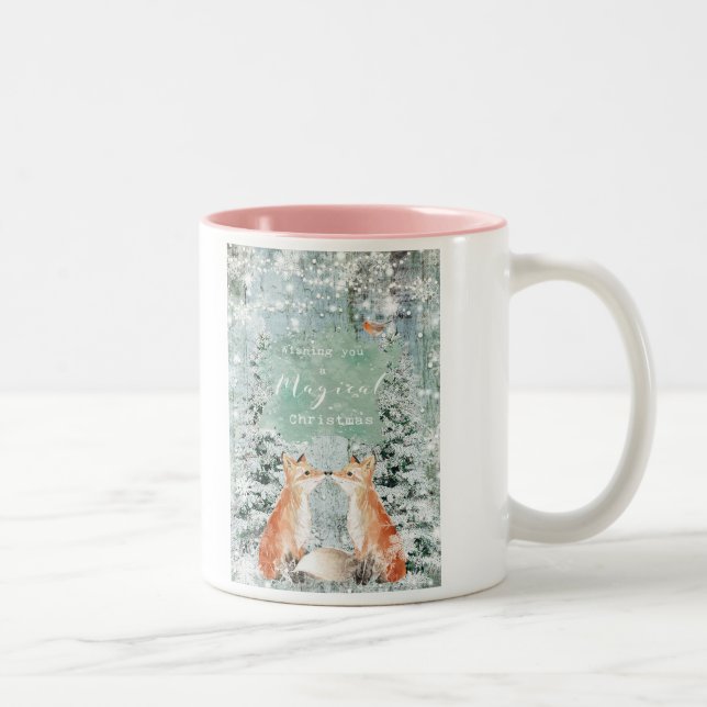 Caneca De Café Em Dois Tons raposas mágicas de natal neve de inverno (Direita)