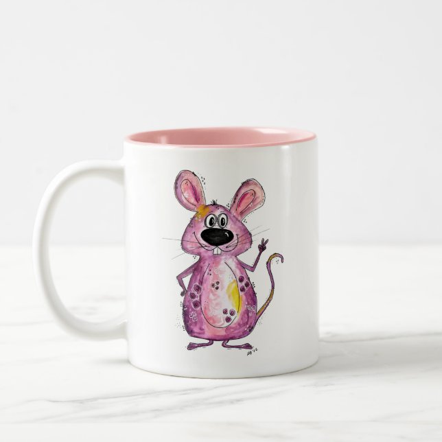 Caneca De Café Em Dois Tons Rato Branco Cujo Roxo (Esquerda)