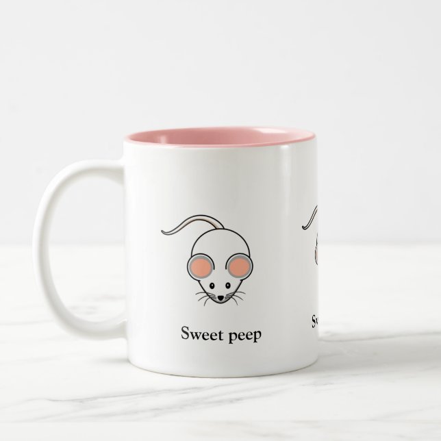 Caneca De Café Em Dois Tons Rato branco fofo & caligrafia (Esquerda)