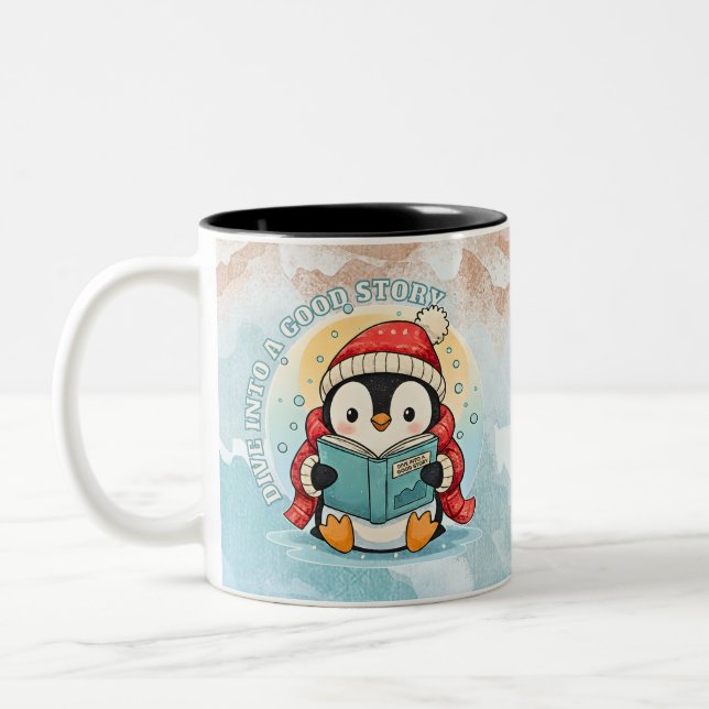 Caneca De Café Em Dois Tons Reading Penguin Book Lover Winter Coffee Mug (Esquerda)