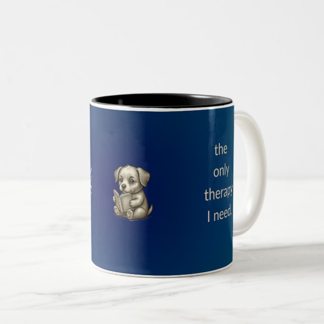 Caneca De Café Em Dois Tons Reading Puppy Book Lover Mug Teal Blue (Frente Esquerda)