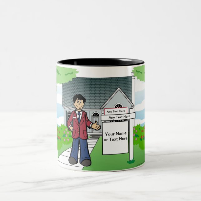 Caneca De Café Em Dois Tons Realtor Personalizado - Cartoon Masculino (Centro)