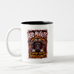 Caneca De Café Em Dois Tons Rebanho Mentalidade Sarcástica Búfalo-do-Cabo Engr