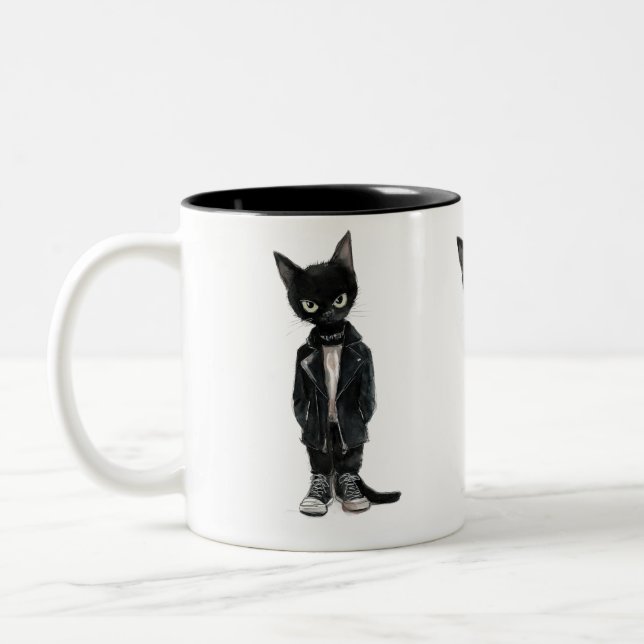 Caneca De Café Em Dois Tons Rebel Cat Mug – Moody, Snarky & Dressed to Sass (Esquerda)