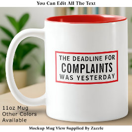 Caneca De Café Em Dois Tons Reclamações Engraçadas Prazo, Minimalista Moderno 