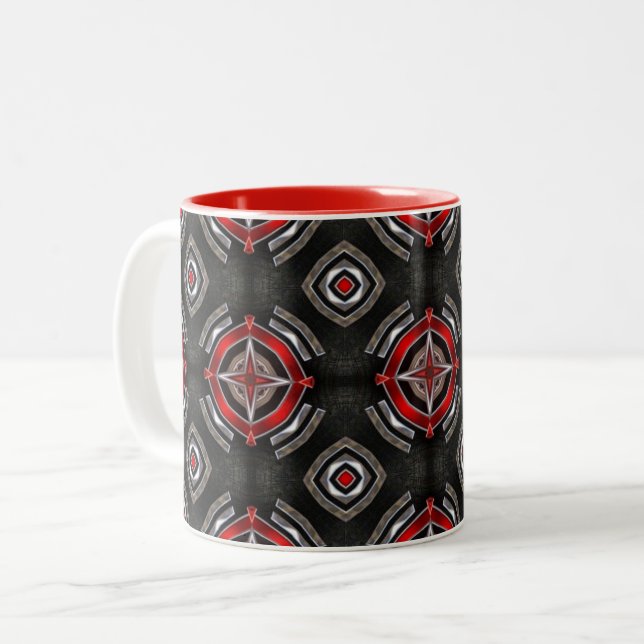 Caneca De Café Em Dois Tons Red and Black Geometric Pattern (Frente Esquerda)