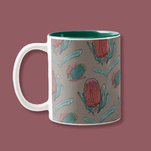 Caneca De Café Em Dois Tons Red Banksia Watercolor - Flor Nativo Australiano