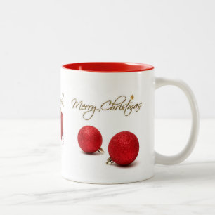 Caneca De Café Em Dois Tons Red Baubles Merry Christmas Mug