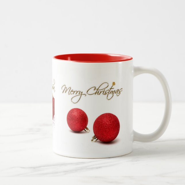 Caneca De Café Em Dois Tons Red Baubles Merry Christmas Mug (Direita)