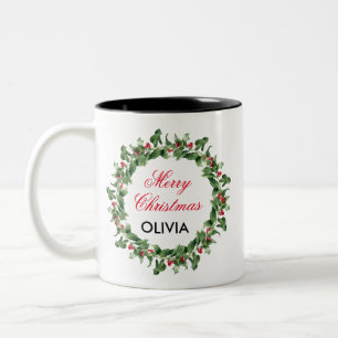 Caneca De Café Em Dois Tons Red Berry Holly Personalizado no Natal