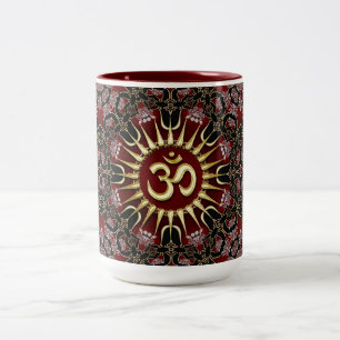 Caneca De Café Em Dois Tons Red Black Dourado OM Courage Energy Mandala