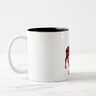 Caneca De Café Em Dois Tons Red Buffalo Plaid Reindeer Christmas Monogram 