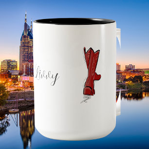 Caneca De Café Em Dois Tons Red Cowboy Boots - Script de País Personalizado