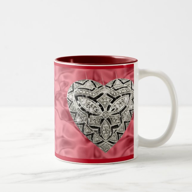 Caneca De Café Em Dois Tons Red Elegant Designer Heart Mug (Direita)