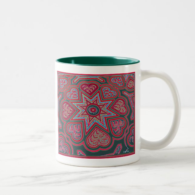Caneca De Café Em Dois Tons Red Folk Art Hearts (Direita)