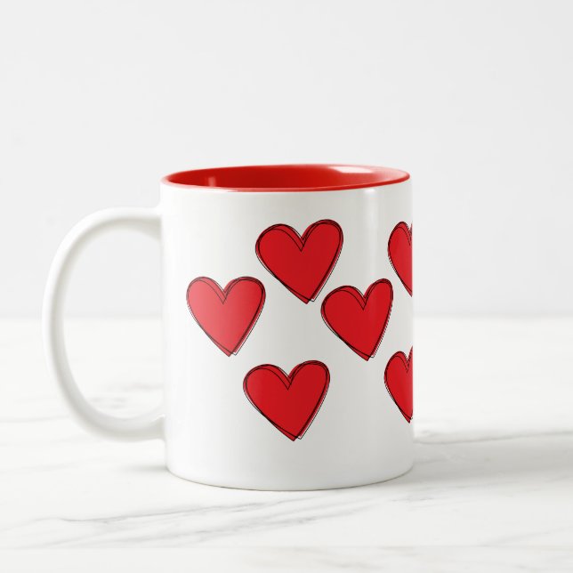 Caneca De Café Em Dois Tons Red Hearts Mug (Esquerda)