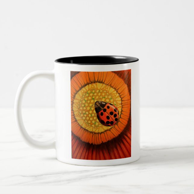 Caneca De Café Em Dois Tons Red Ladybug na Flor (Esquerda)