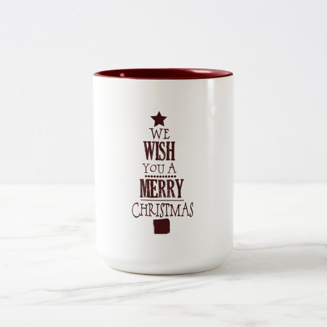 Caneca De Café Em Dois Tons Red Merry Christmas Tree Wish (Centro)