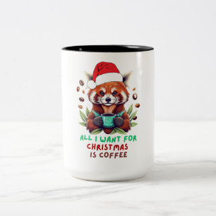 Caneca De Café Em Dois Tons Red Panda Tudo o que quero no Natal é café