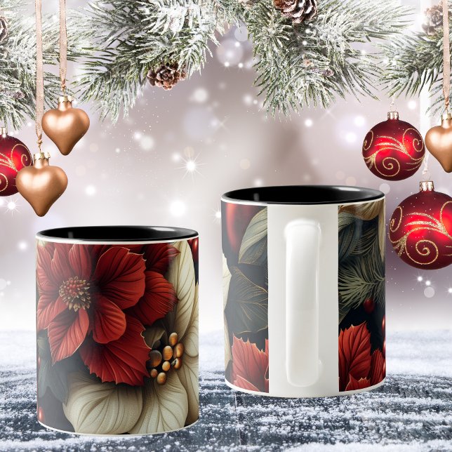 Caneca De Café Em Dois Tons Red Poinsettia Natal (Perfect coffee mug to have your Christmas morning coffee!)