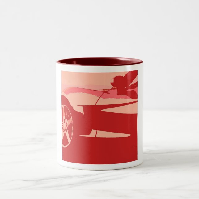 Caneca De Café Em Dois Tons Red Pop Art Corvette (Centro)