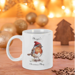 Caneca De Café Em Dois Tons Red Robin Natal, personalizável