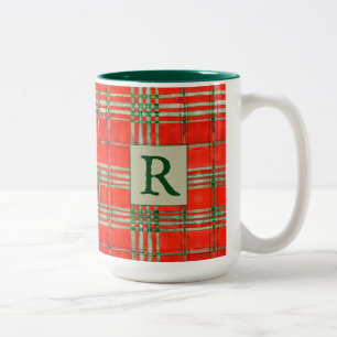 Caneca De Café Em Dois Tons RED SCOTT TARTAN Tall Green Mug + Inicial