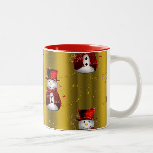 Caneca De Café Em Dois Tons Red Snowmen no Dourado (Direita)