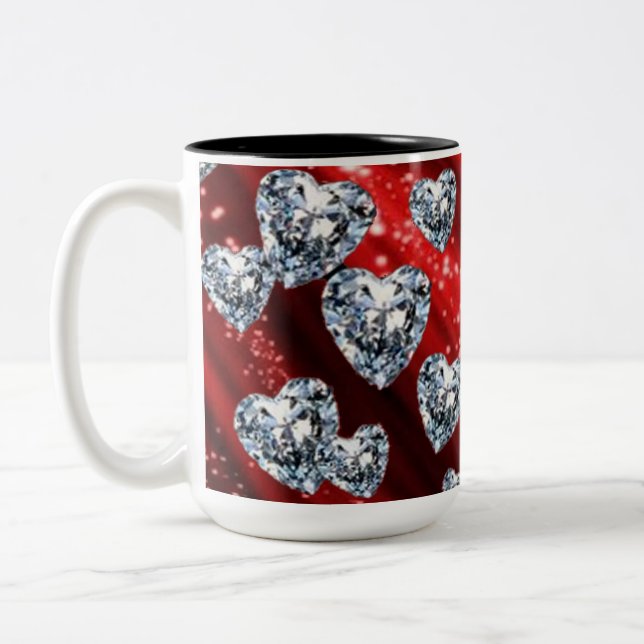 Caneca De Café Em Dois Tons Red Sparkle Diamond Hearts (Esquerda)