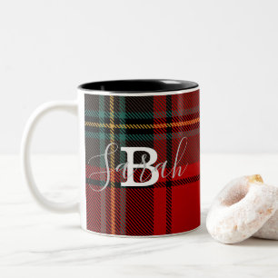 Caneca De Café Em Dois Tons Red Tartan Xadrez Verificada Scotland Monographic 