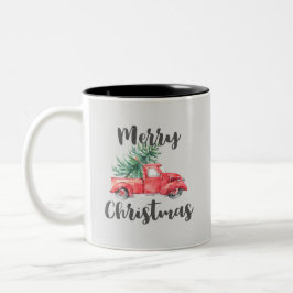Caneca De Café Em Dois Tons Red Truck e Tree Feliz Natal