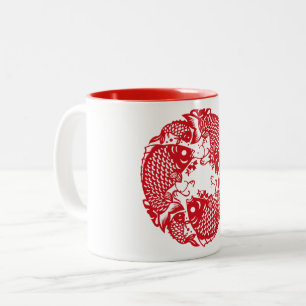 Caneca De Café Em Dois Tons Red Whirling Koi Carp Fish Group TCM