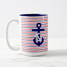 Caneca De Café Em Dois Tons Red White & Marinho Strips W/Anchors Coffee Mug
